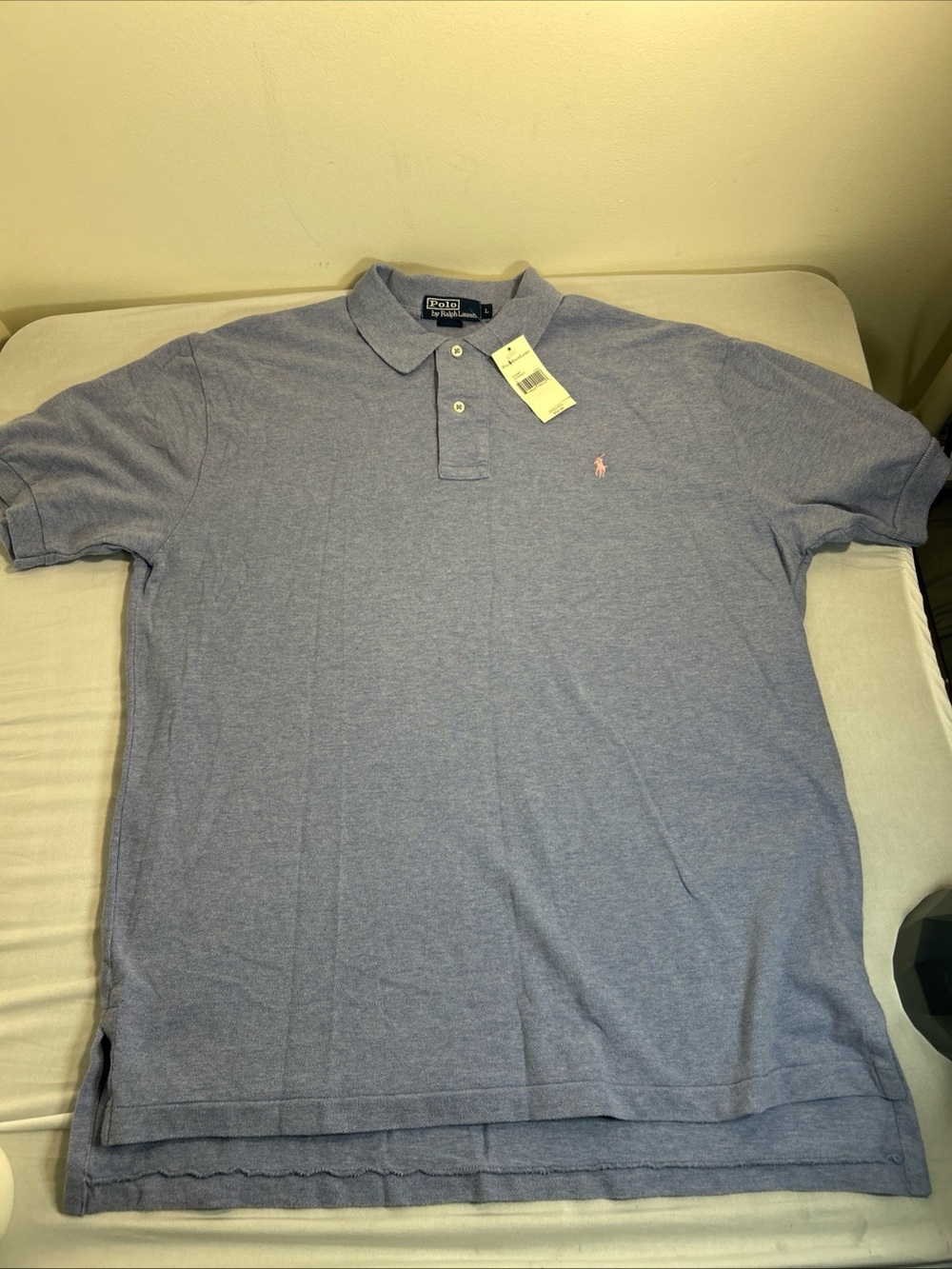 Ralph Lauren Men's Heather Blue Polo with Pink Pony